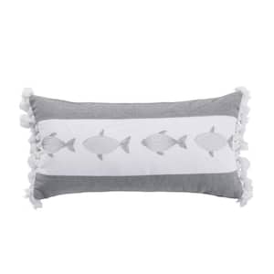 Freeport White and Grayfish Embroidered 12 in. x 24 in. Throw Pillow