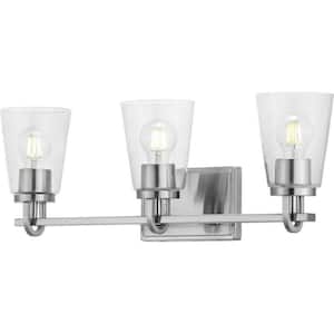 Huntscroft 24 in. 3-Light Brushed Nickel Vanity Light with Clear Glass Shades