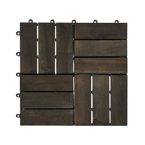 1 ft. x 1 ft. Acacia Wood Interlocking Deck Tiles in Dark Brown, Indoor Outdoor Checker Pattern Floor Tiles(10 per Case)