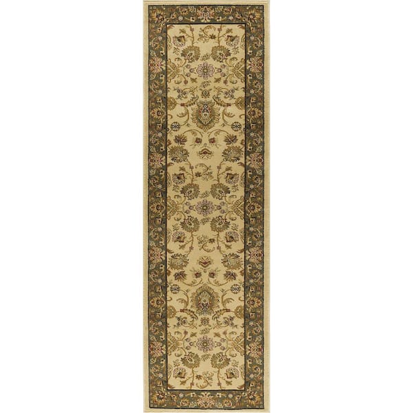 Tayse Rugs Sensation Border Ivory 2 ft. x 10 ft. Indoor Runner Rug