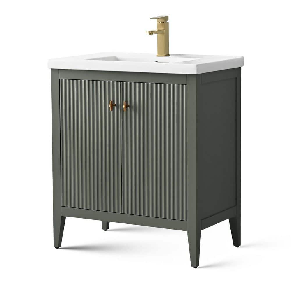 30" Green and Gold Poplar Wood Single Sink Bathroom Vanity