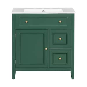 30 in. W x 18.3 in. D x 32.5 in. H Single Sink Freestanding Bath Vanity in Green with White Ceramic Top