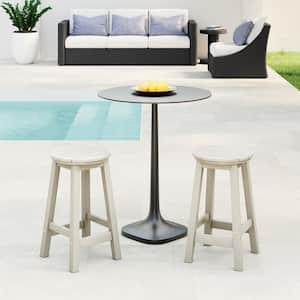 Laguna 24 in. Round HDPE Plastic Backless Counter Height Outdoor Dining Patio Bar Stools (2-Pack) in Sand