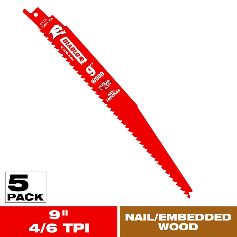 9 in. 4/6 TPI Demo Demon Bi-Metal Reciprocating Saw Blades for Nail-Embedded Wood Cutting (5-Pack) price history on PriceWatchPro