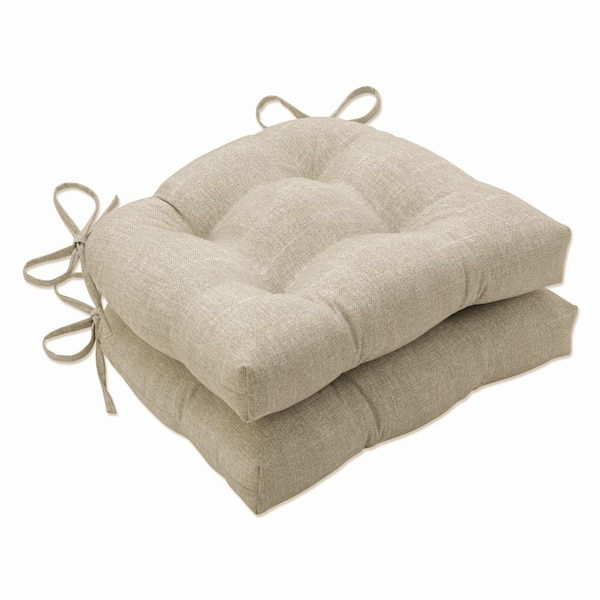 Pillow Perfect Solid 16 in. x 15.5 in. Outdoor Dining Chair Cushion in Ivory (Set of 2)
