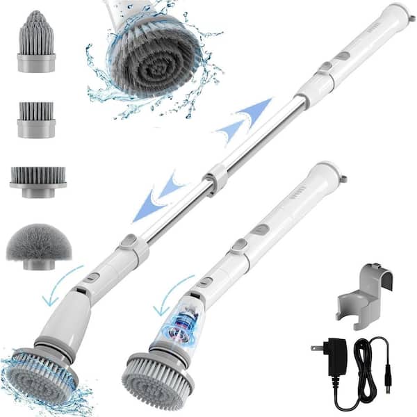 ITOPFOX 16.5 in. Electric Spin Scrub Brush with Adjustable Handle Extension, 4 Replaceable Heads, 3 Angles 2 Rotating Speeds