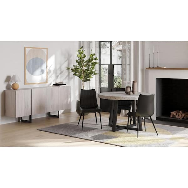 NADAAL STUDIOS Florian Black Vegan Leather Dining Chair with Metal Legs - (Set of 2)