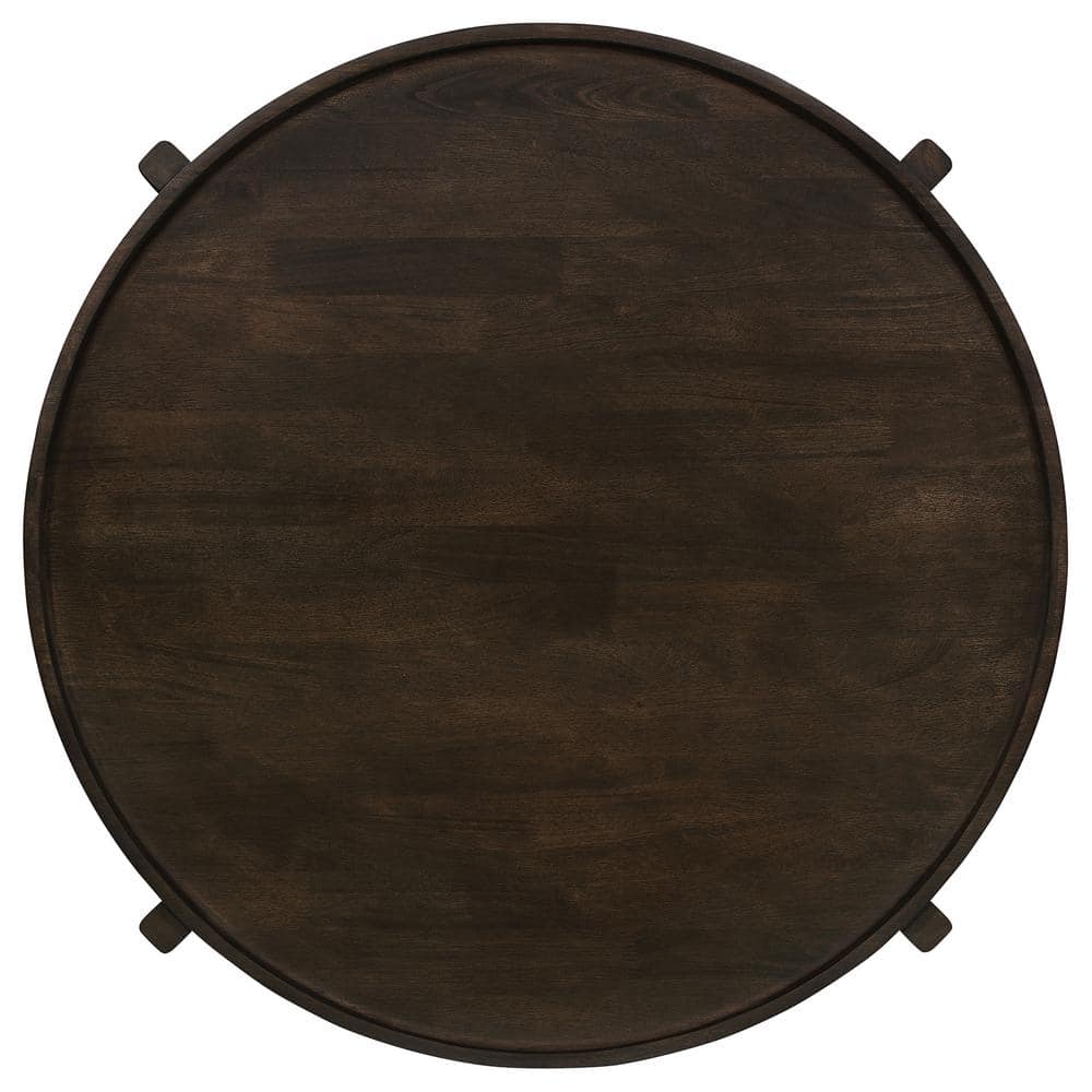 Round Dark Brown Solid Wood Coffee Table
