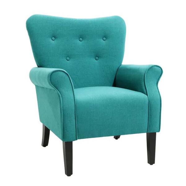 teal patterned armchair