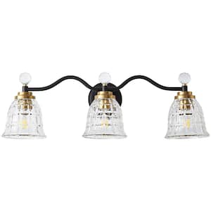 26. 77 in. 3-Light Black Bathroom Vanity Light with Bell Glass Shade