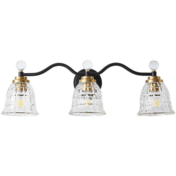 Deyidn 26. 77 in. 3-Light Black Bathroom Vanity Light with Bell Glass Shade