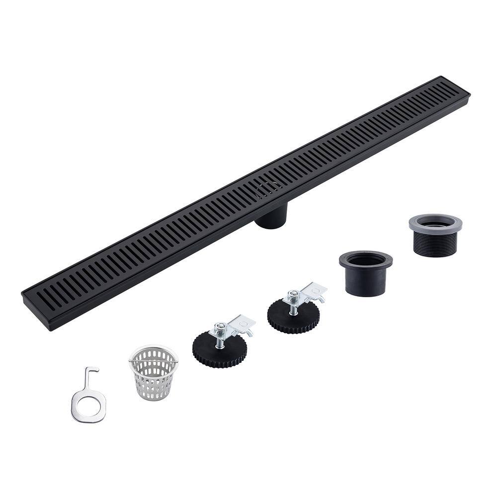 32 in. Stainless Steel Linear Shower Drain with Square Pattern Drain Cover in Matte Black price history on PriceWatchPro