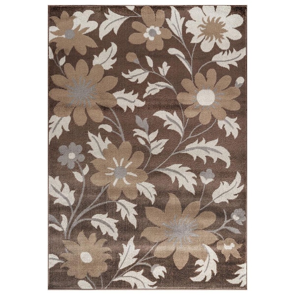 Contemporary Floral Area Rug for Living Room, Bedroom, or Entryway 5 ft. x 7 ft. Brown