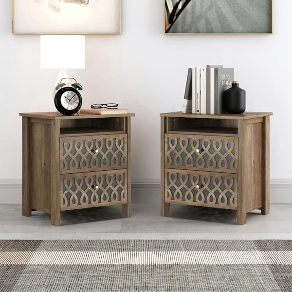 GALANO Dobbin Knotty Oak 20.9 in. 2-Drawer Nightstand (Set of 2)