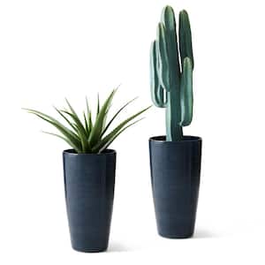 22.5 in. H Oversized Turquoise Eco-Friendly Resin and Stone Faux Ceramic Textured Tall Planter (2-Pack)