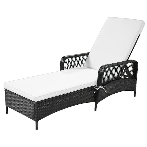 TIRAMISUBEST Wicker Outdoor Lounge Chair with Adjustable Backrest and Beige Cushions