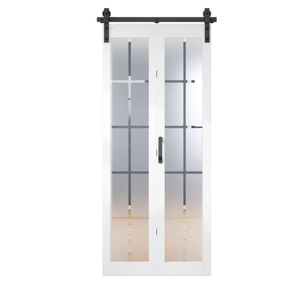 48 in. x 84 in. Full Lite Pre Assembled Frosted Glass Solid Core Wood White Finished Bi-Fold Door with Hardware