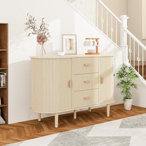 Natural Wood MDF 47.3 in. Sideboard with 2-Sliding Doors and 3-Drawers