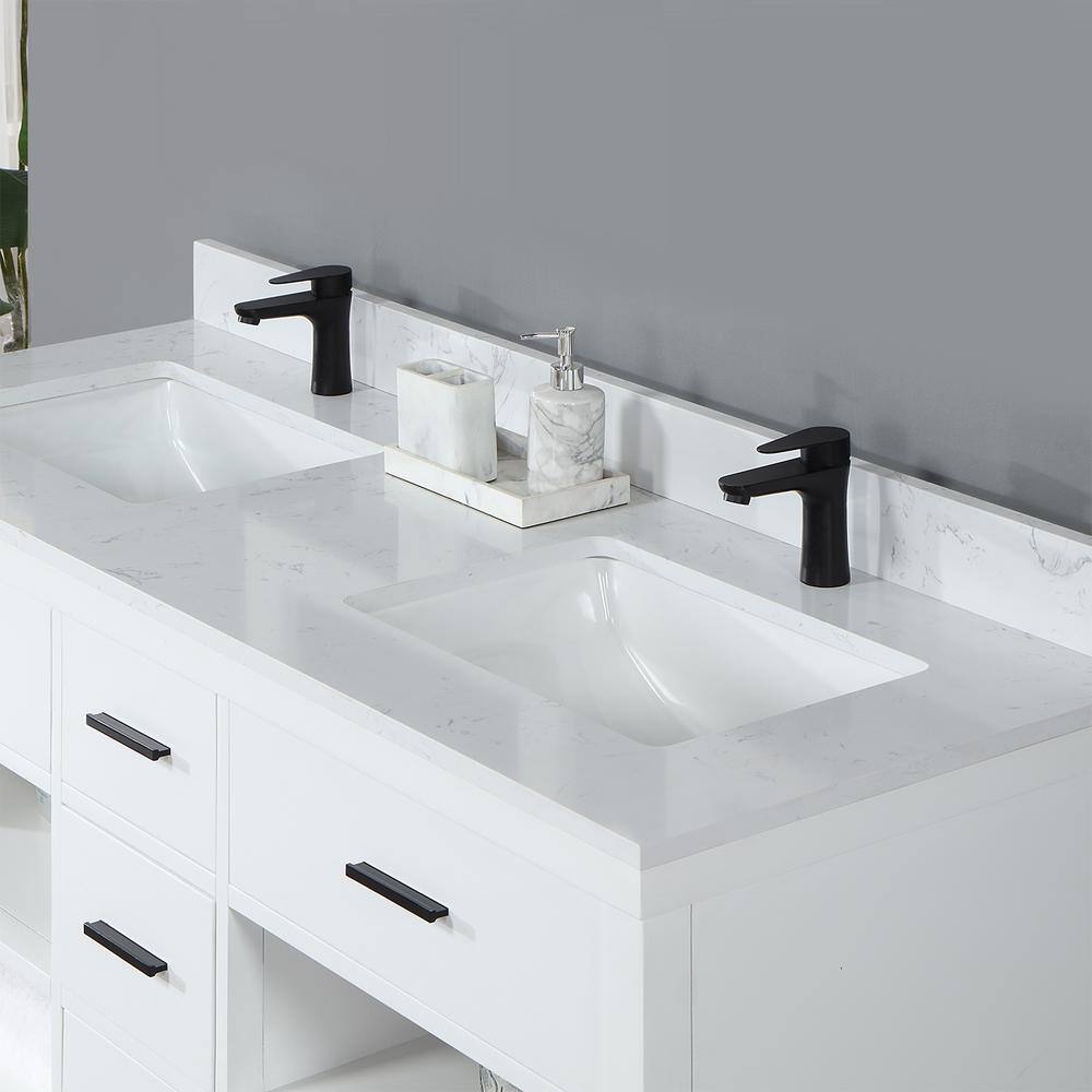 Kesia 60" White Double Bathroom Vanity with Composite Stone Top