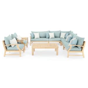 Kooper 9-Piece Wood Patio Conversation Set with Sunbrella Spa Blue Cushions