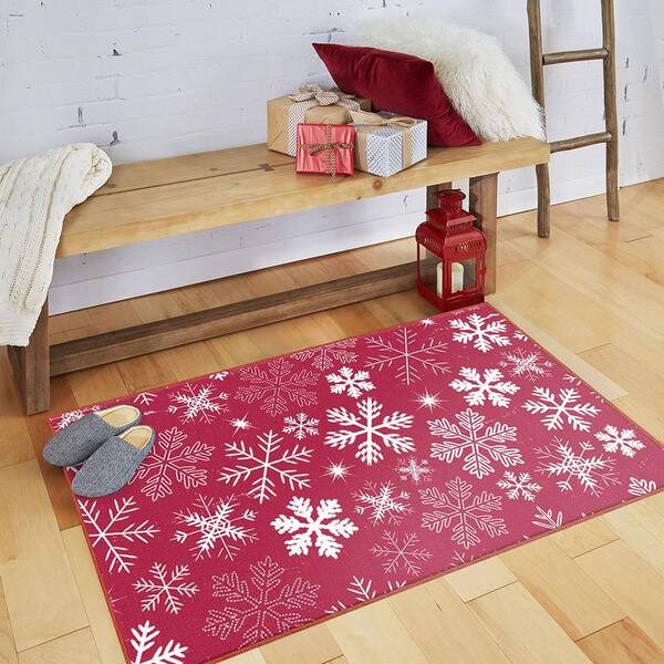 Snowflakes Doormat, Christmas Holiday Rug, Outdoor Welcome Mat