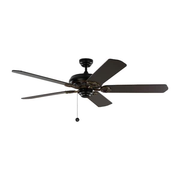 Generation Lighting York 60 in. Indoor Matte Black Ceiling Fan with Black Blades with Pull Chain