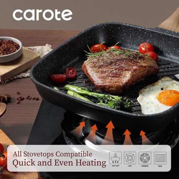Lynzavix 11 in. x 11 in. Black Granite Nonstick Grill Pan Square