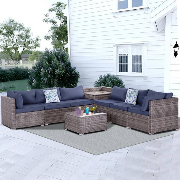 MIRAFIT Gray 8-Piece Wicker Patio Outdoor Sectional Furniture Set with ...