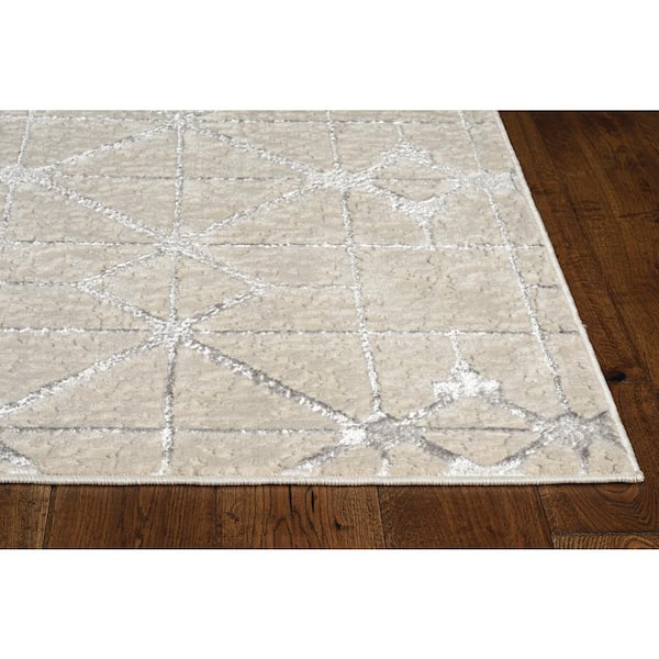 Clara Ivory/Silver 10 ft. x 13 ft. Geometric Shabby Chic Area Rug