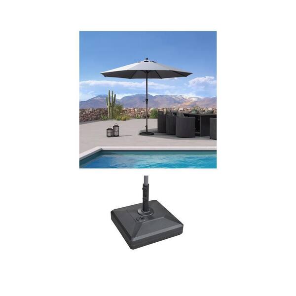 11 ft. Octagon Light Gray Patio Umbrella with Aluminum Frame and 154 lbs. Black Umbrella Base