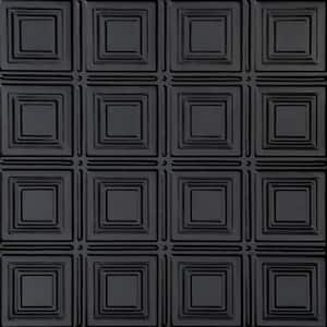 Shanko Satin Black 2 ft. x 2 ft. Decorative Tin Style Nail Up Ceiling Tile (48 sq. ft./case)