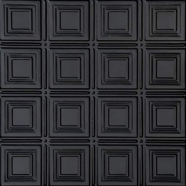 FROM PLAIN TO BEAUTIFUL IN HOURS Shanko Satin Black 2 ft. x 2 ft.  Decorative Tin Style Nail Up Ceiling Tile (48 sq. ft./case)  SKPC204-bk-24x24-N-12 - The Home Depot