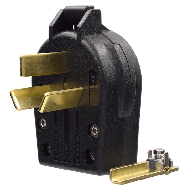 30 Amp/50 Amp 125/250-Volt 3-Pole/3-Wire NEMA 10-30P/10-50P Non-Grounded Straight Blade Angle Plug, Black
