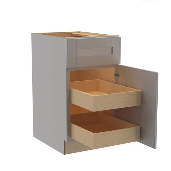 Washington Veiled Gray Plywood Shaker Assembled Base Kitchen Cabinet FH 2 ROT Sft Cls R 18 in W x 24 in D x 34.5 in H