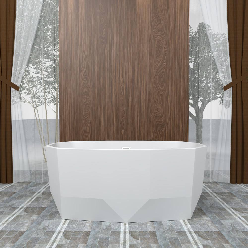 Glossy White Acrylic Freestanding Tub with Geometric Design