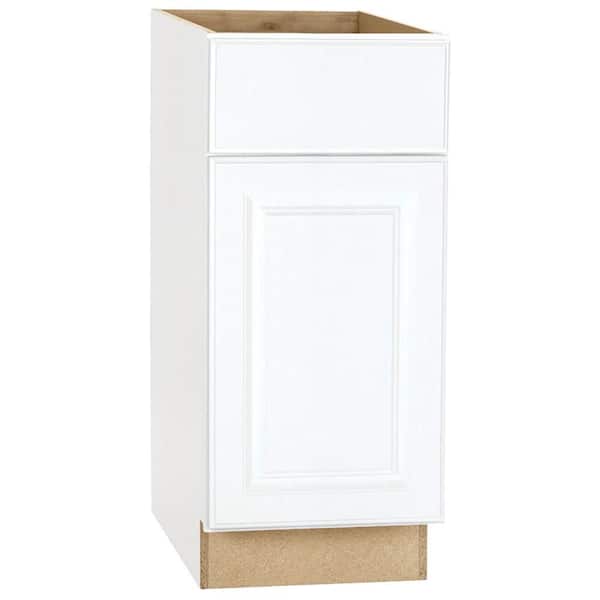 Hampton Bay Hampton 15 in. W x 24 in. D x 34.5 in. H Assembled Base Kitchen Cabinet in Satin White with Drawer Glides