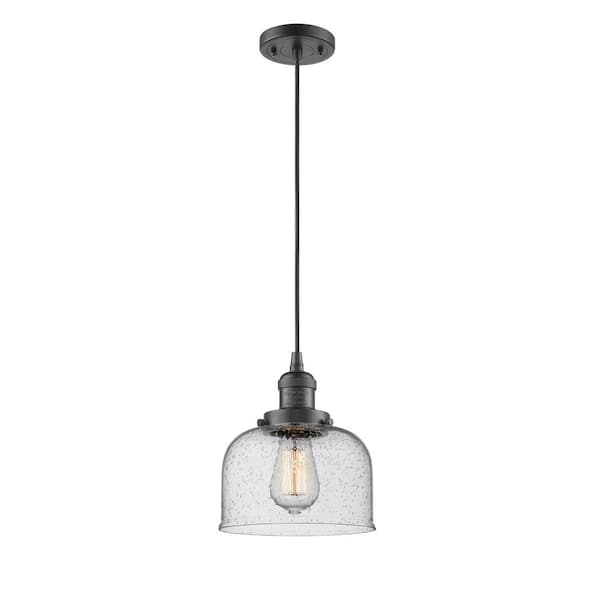Innovations Bell 1-Light Oil Rubbed Bronze Bowl Pendant Light with Seedy Glass Shade