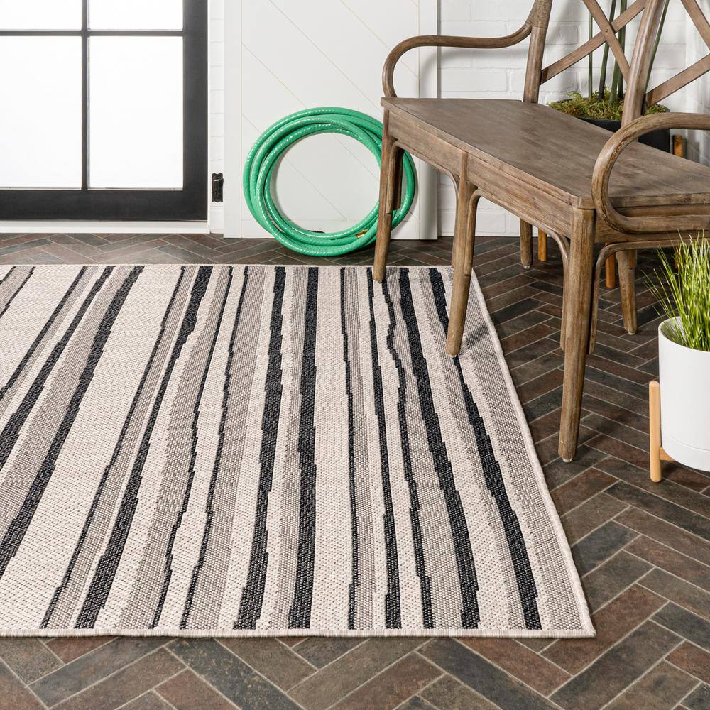 63" Gray Stripe Synthetic Rectangular Washable Rug