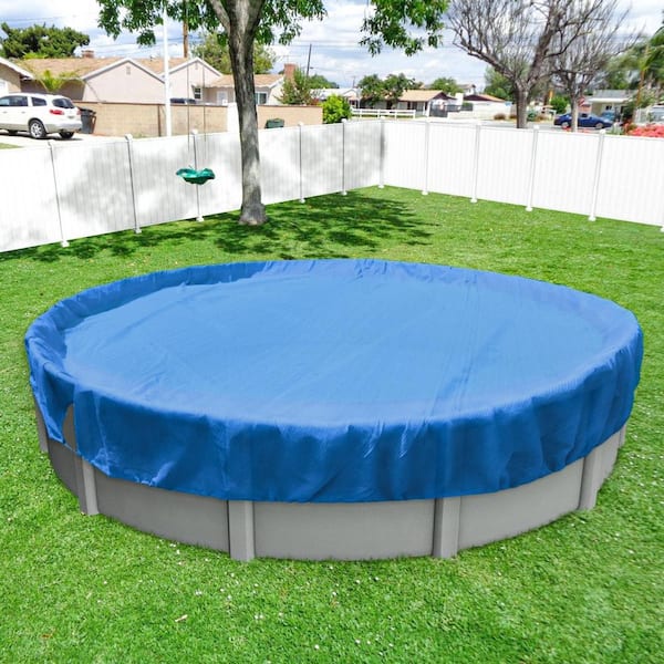 12 ft. Round Blue Above Ground Pool Winter Cover with 4 ft. Overlap, Swimming Pool Cover Protector Winter Safety Cover