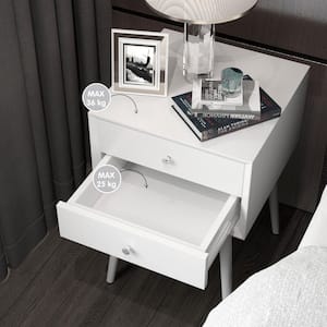 2-Drawers White Wooden Nightstand Accent End Side Table for Bedroom and Living Room 16 in. L x 16 in. W x 23.5 in. H
