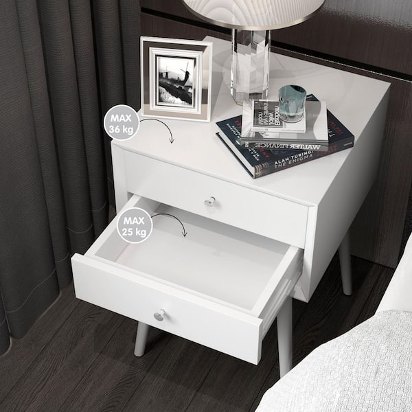HONEY JOY 2-Drawers White Wooden Nightstand Accent End Side Table for Bedroom and Living Room 16 in. L x 16 in. W x 23.5 in. H