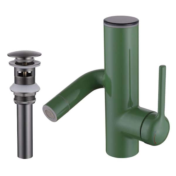 AIMADI LED Temperature Display Single Handle Single Hole Bathroom Faucet with Drain Assembly and Rotating Spout in Olive Green