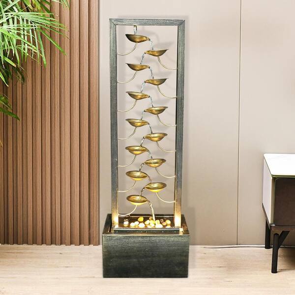 AUTMOON 13Tier Metal Fountain with LED Light, Indoor Outdoor Modern Cascading FloorStanding