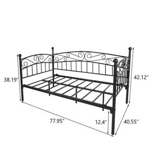 Black Twin Metal Daybed Frame Multifunctional Mattress Foundation/Bed Sofa with Headboard
