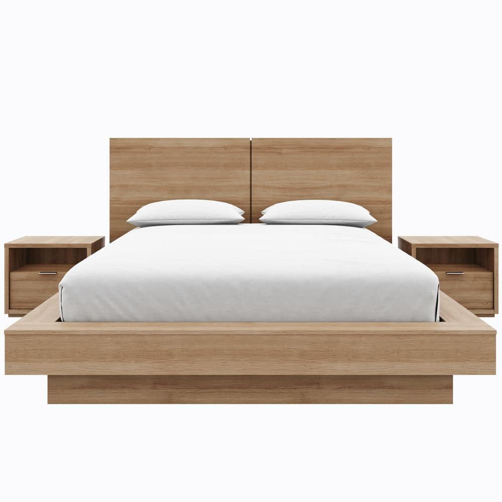 Nexera Marconi Brown Oak Wood Frame Queen Size Platform Bed 286088