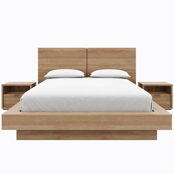 Dahlia 4-Piece Brown Oak Wood Queen Size Bedroom Set