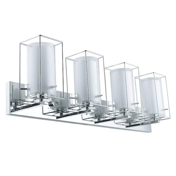 Eglo Iride 34.64 in. W x 10 in. H 4-Light Chrome Bathroom Vanity Light with Clear Outer and White Inner Glass Shades