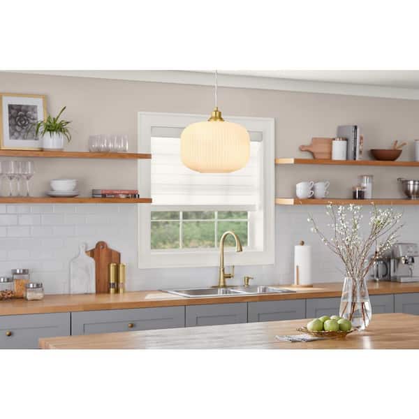 Hampton Bay Caroline 100-Watt 1-Light Aged Brass Standard Mini Pendant Light with Opal Etched Ribbed Glass Shade No Bulbs Included