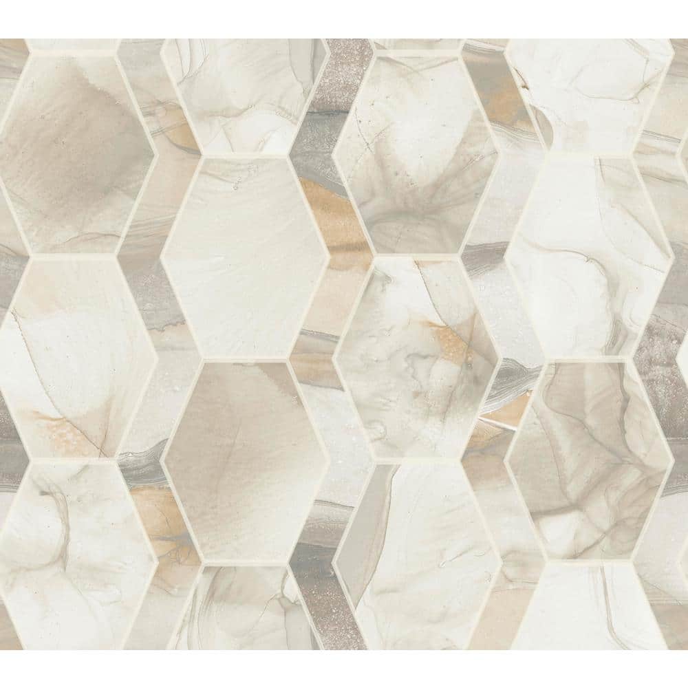 Cream and Gray Hexagon Tile Stone Wallpaper