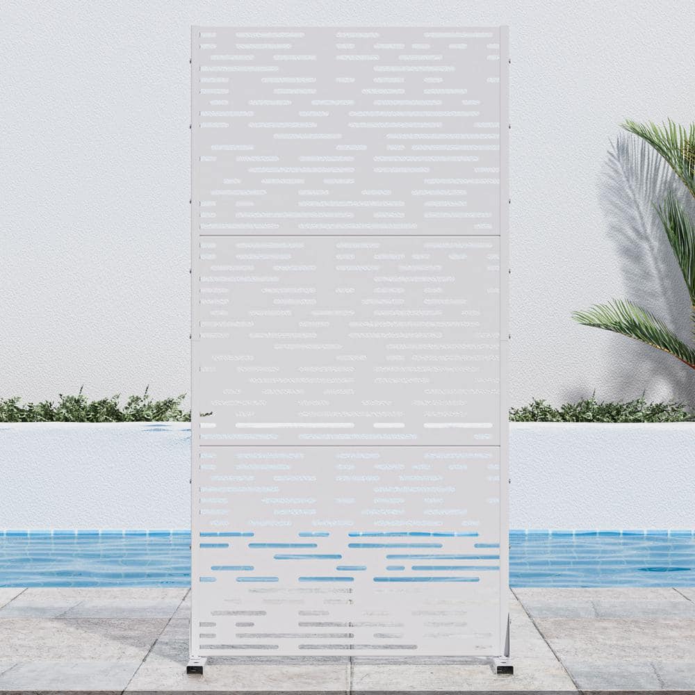 72 in. H x 35 in. W White Outdoor Metal Privacy Screen Garden Fence Wave Pa